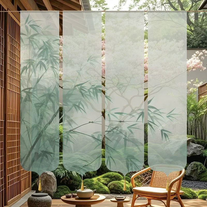 Room Divider Bamboo - Zen Bambus-Print Transparenter Raumteiler Vorhang –