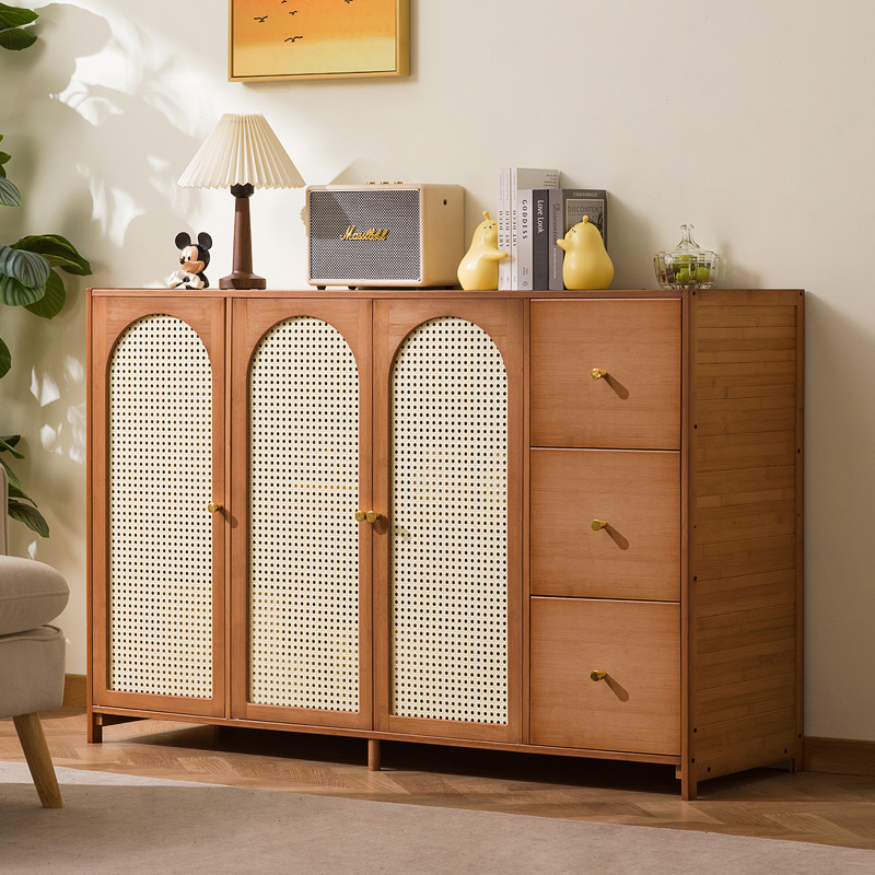 Room Divider Bamboo - Retro-Stil Bambus-Wohnzimmerschrank, minimalistischer Küchenschrank aus Rattan,