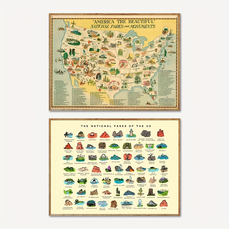 Office Furniture Usa - Vintage Nationalparks and Monuments Karte Kunstdrucke